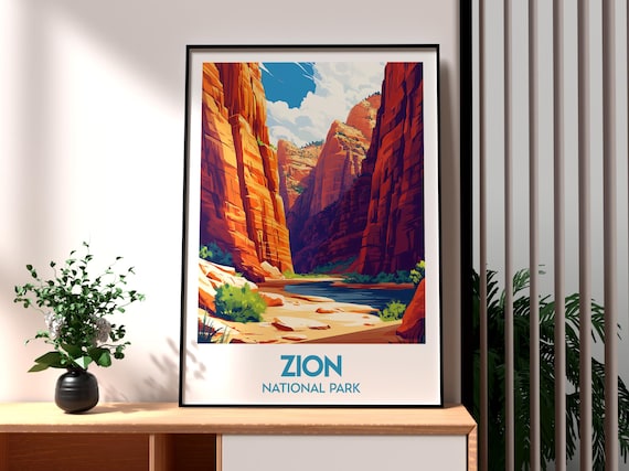 Zion National Park Utah Scenic Red Rock Canyon River Travel Poster