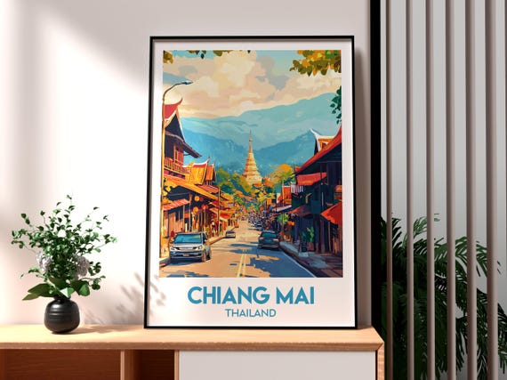 Chiang Mai Print Thailand Wall Art Travel The Mountain Poster Backpacking Gift For Traveller