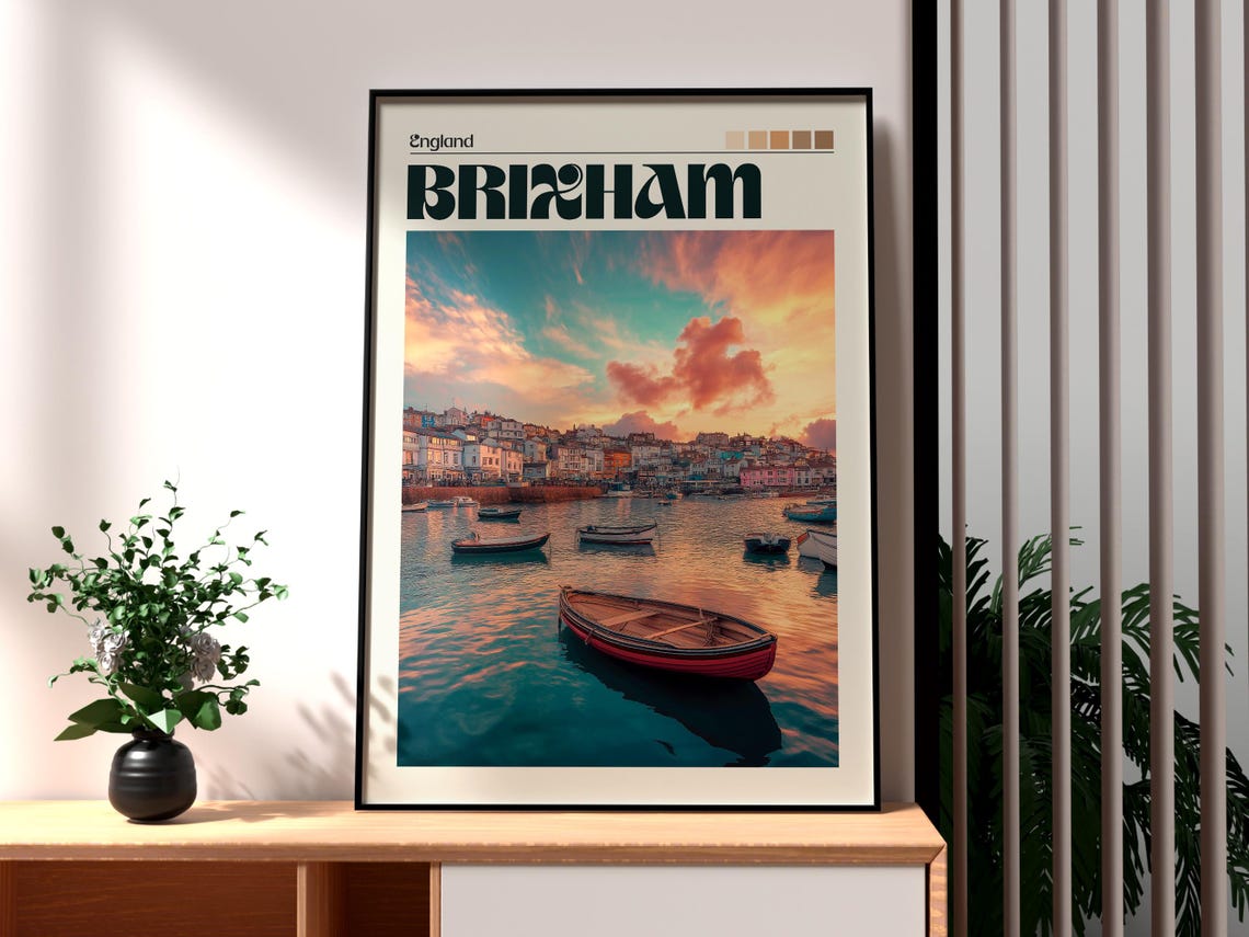 Brixham England Harbour Boats Sunset Water Reflection Poster