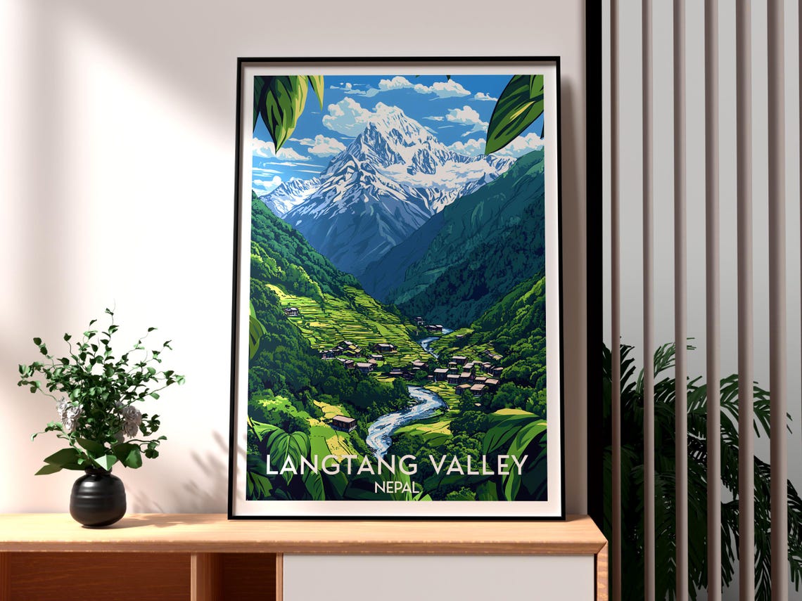 Langtang Valley Nepal Snow Peak Mountain Village Travel Poster - Image 3
