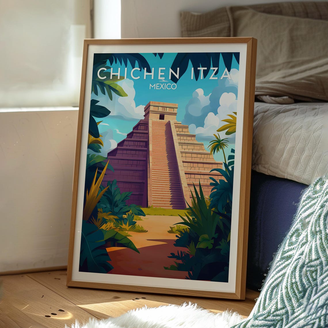 Chichen Itza Mexico Mayan Pyramid Jungle Vintage Travel Poster - Image 3