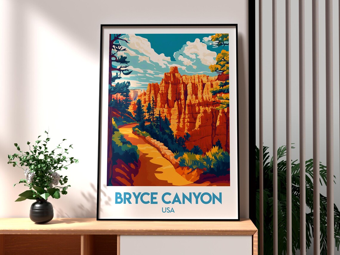Bryce Canyon Utah Red Rock Hoodoo Amphitheater Desert Trail Travel Poster