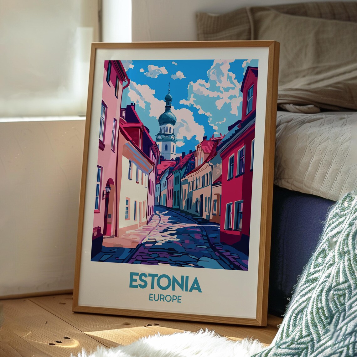 Estonia Vintage Travel Poster Cobblestone Street Onion Dome City - Image 2