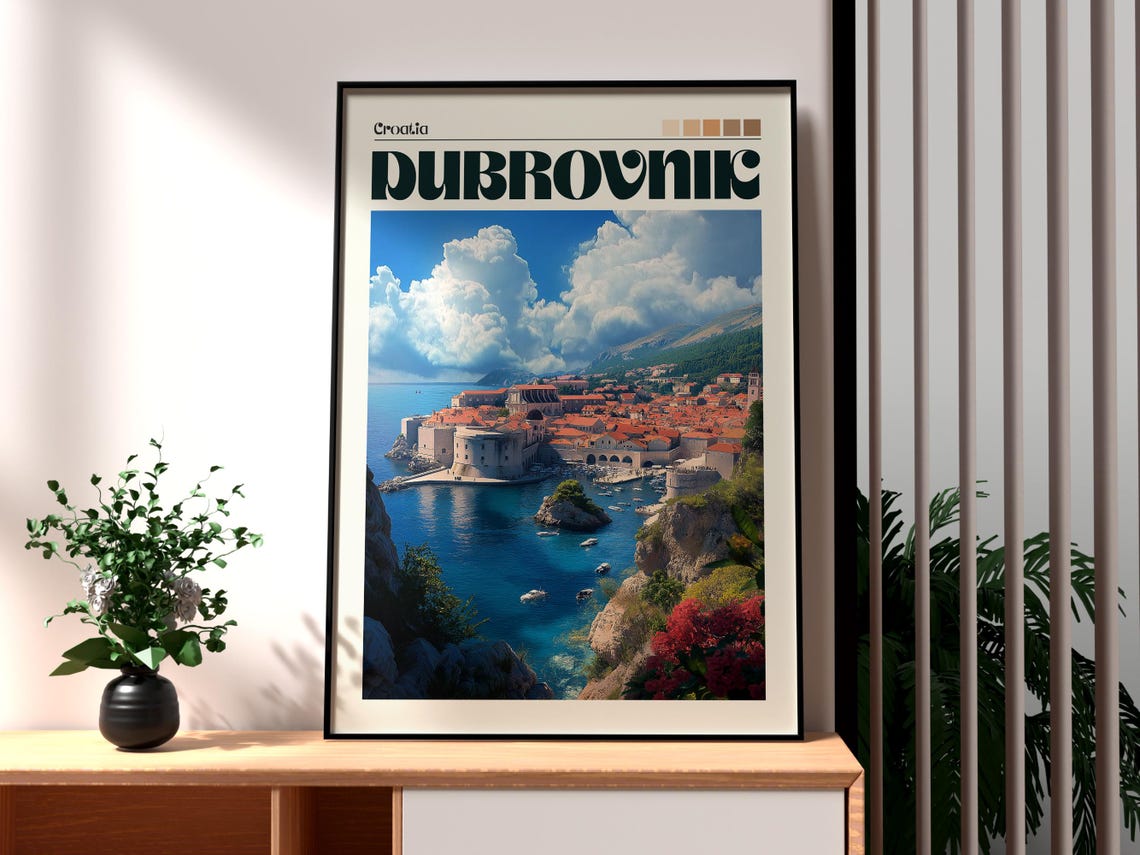 Dubrovnik Croatia Old Town Red Roofs Adriatic Coast Travel Poster
