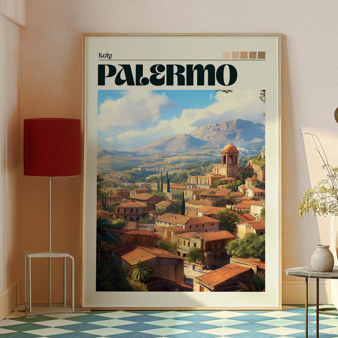 Palermo Italy Sicily Terracotta Rooftops Domed Church Travel Poster - Image 2