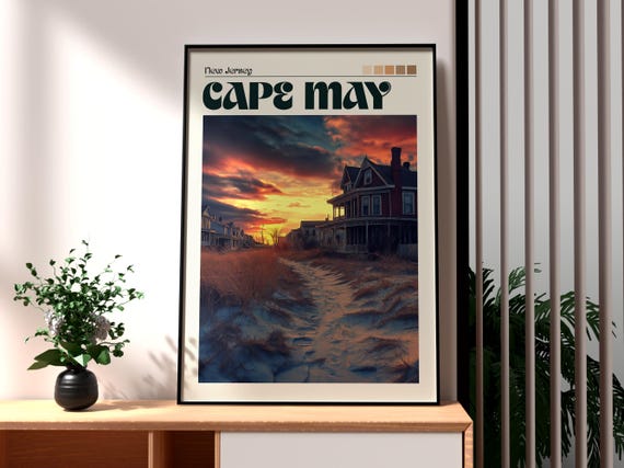 Cape May Print Usa Wall Art New Jersey Poster Gift For Traveller Peninsula Coast