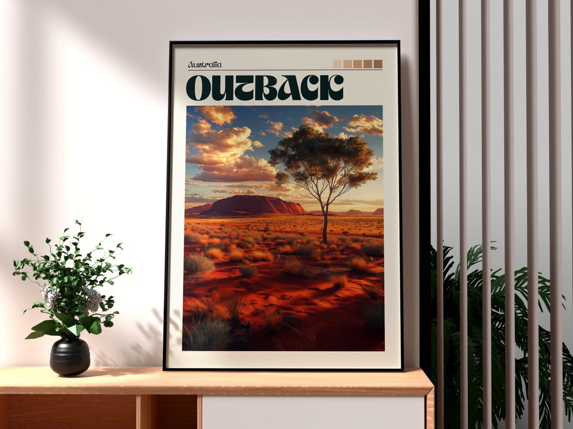 Outback Australia Red Desert Mesa Sunset Lone Tree Travel Poster