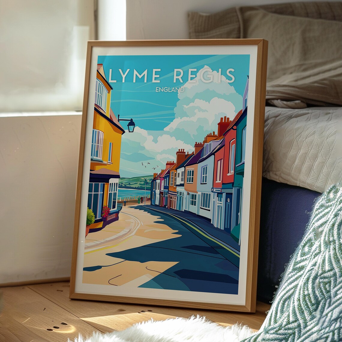 Lyme Regis England Colorful Seaside Street Coastal Town Travel Poster - Image 3