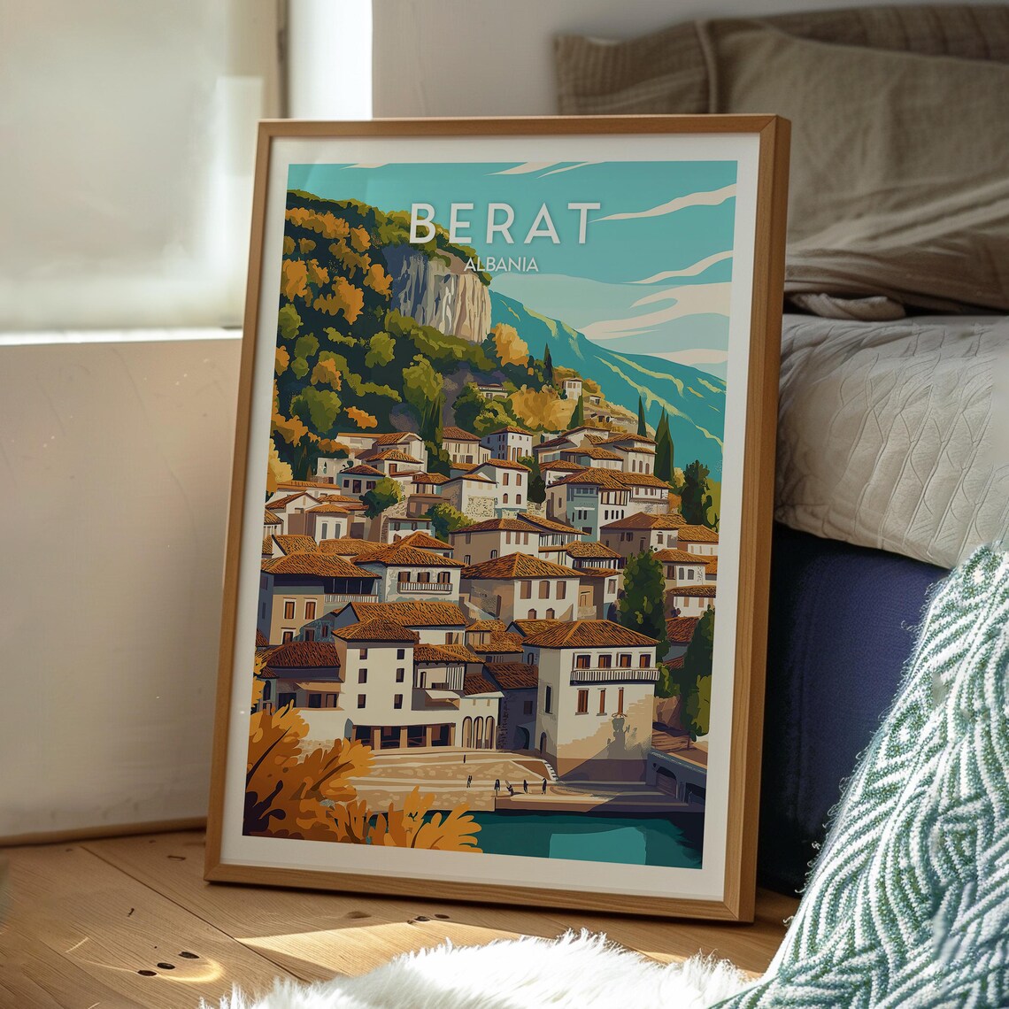 Berat Albania Historic Hill Town White Houses Riverside Poster - Image 3