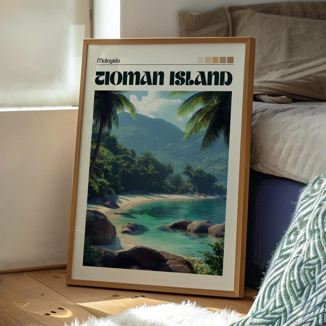Tioman Island Malaysia Tropical Cove Palm Beach Retro Travel Poster - Image 3