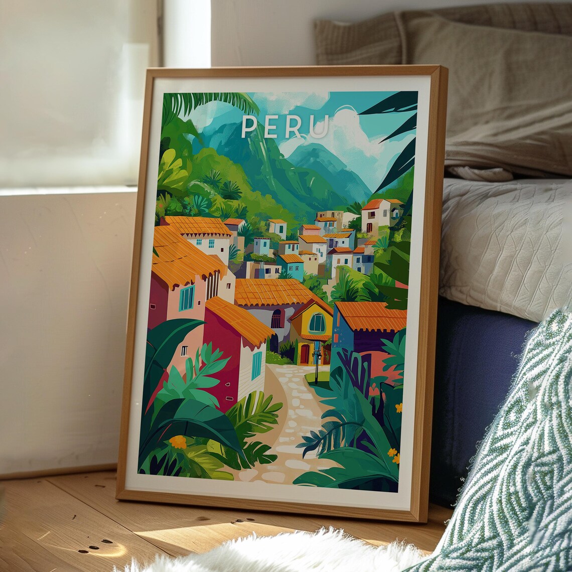 Peru Andean Village Colorful Houses Green Peaks Tropical Travel Poster - Image 3