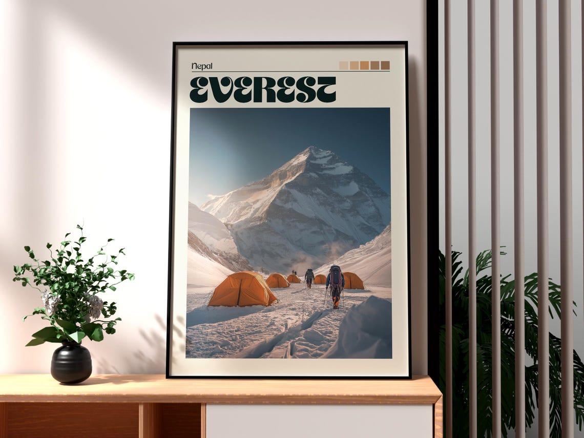 Mount Everest Nepal Base Camp Tents Expedition Snow Peak Poster