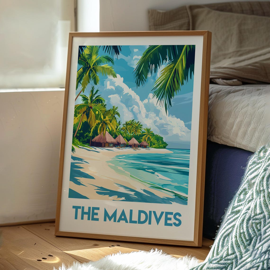 Maldives Tropical Beach Thatched Villas White Sand Travel Poster - Image 3