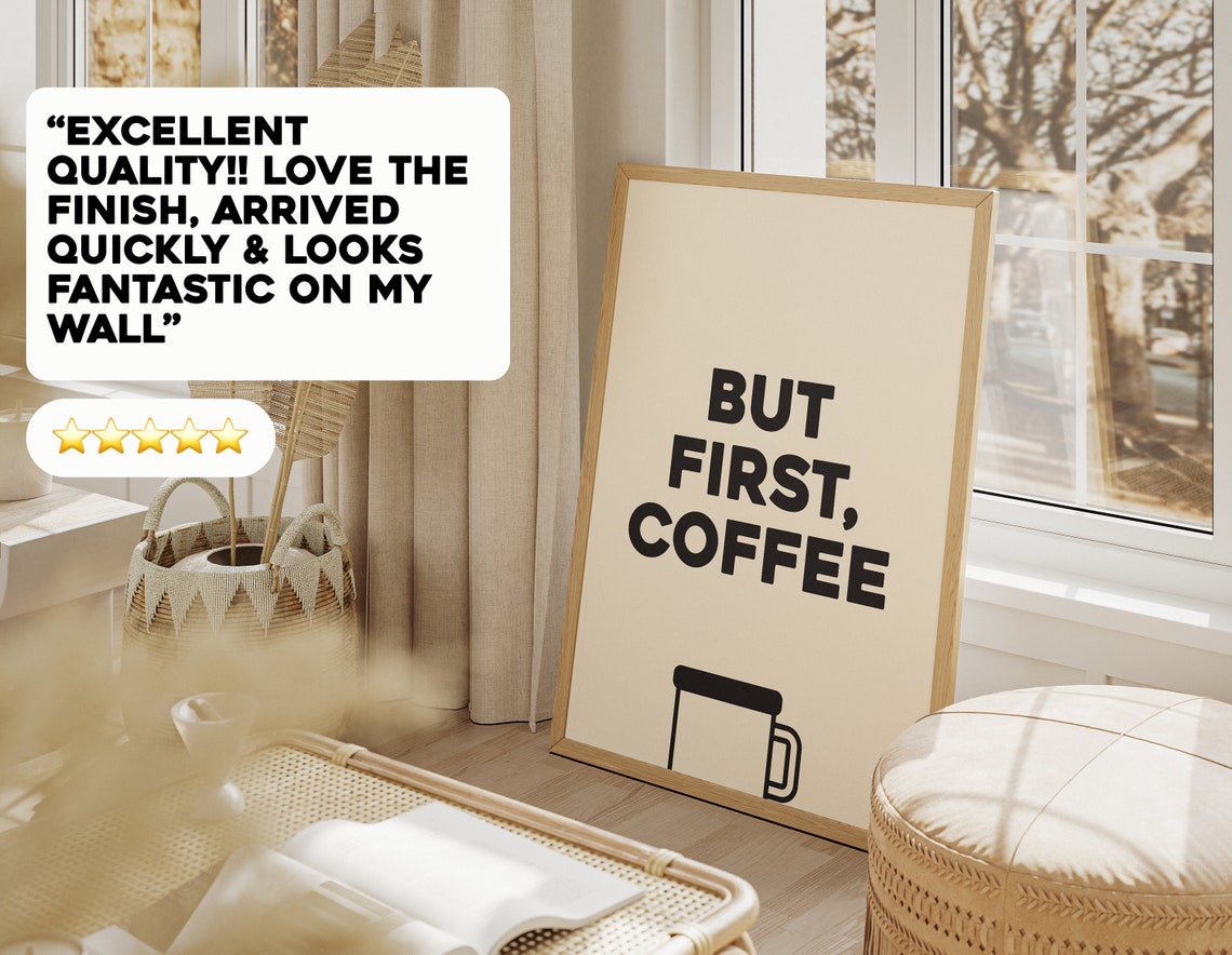 But First Coffee Minimalist Poster Cream Beige Coffee Cup Wall Decor - Image 2