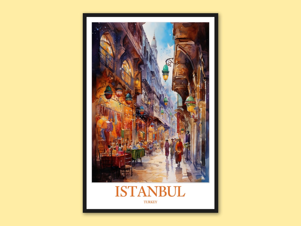 Istanbul Turkey Grand Bazaar Evening Bazaar Street Watercolor Poster