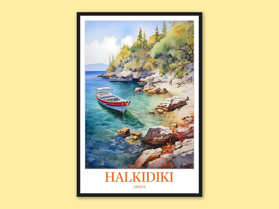 Halkidiki Greece Print Aegean Beach Fishing Boat Wall Art