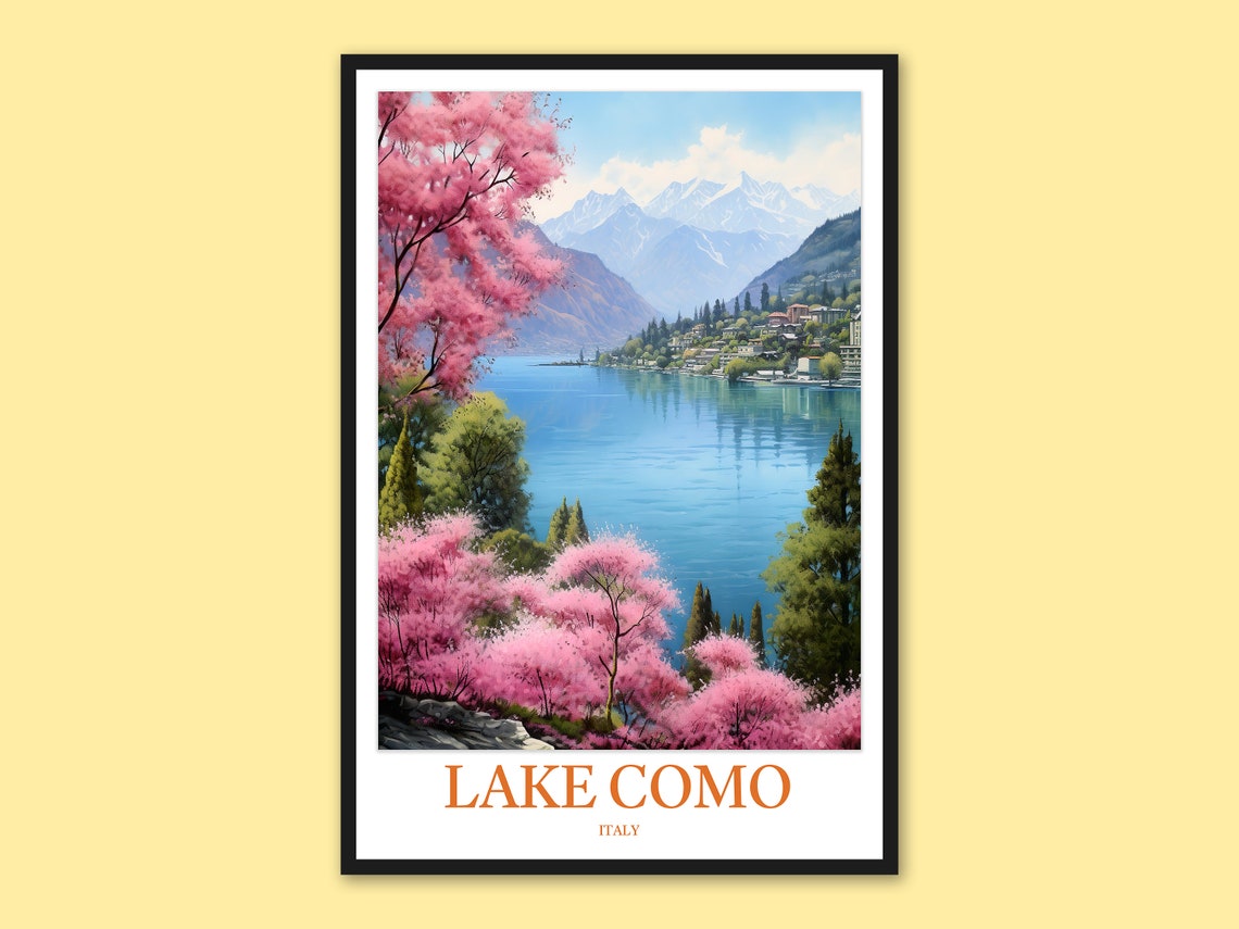 Lake Como Spring Cherry Blossoms Blooming Over Italy Lake View Poster