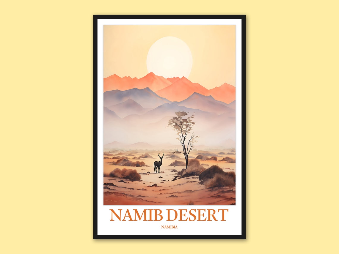 Namib Desert Namibia Sunrise Poster with Antelope and Acacia Tree Art