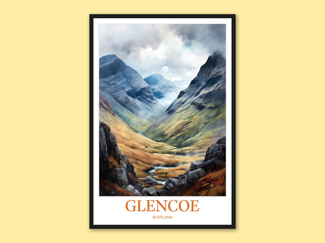 Glencoe Valley Travel Poster, Scottish Highlands