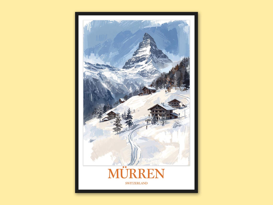 Murren Ski Trail Chalets Matterhorn View Swiss Travel Poster