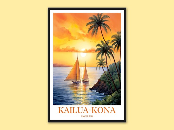 Kailua Kona Sailboats Gliding at Sunset on a Golden Ocean Poster