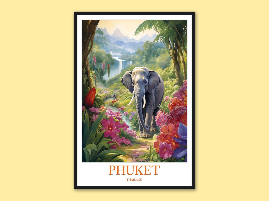 Phuket Elephant Sanctuary Print Thailand Travel Wall Art
