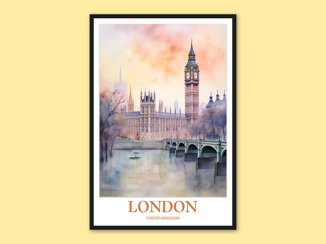 London Big Ben Houses Of Parliament Watercolor Travel Poster