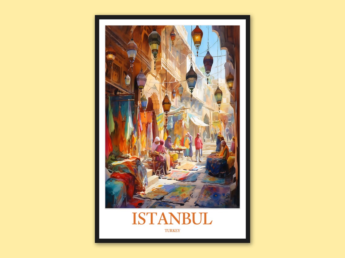 Istanbul Grand Bazaar Travel Poster, Colorful Turkey