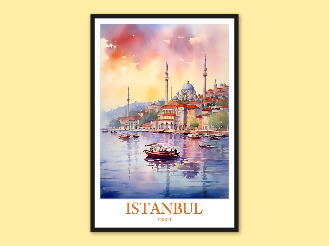 Istanbul Turkey Bosphorus Mosque Watercolor Travel Art Poster