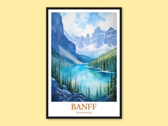 Banff National Park Moraine Lake Rocky Cliffs Pines Travel Poster