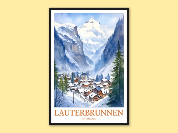 Lauterbrunnen Switzerland Art Print Skiing Travel Poster