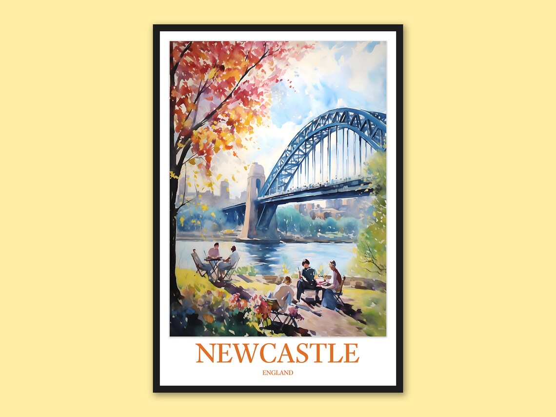 Newcastle England Tyne Bridge Riverside Picnic Summer Day Poster