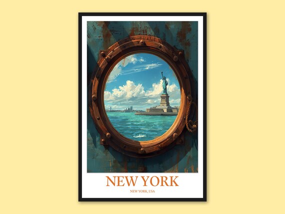 New York Statue of Liberty Seen Through Ship Brass Porthole Poster
