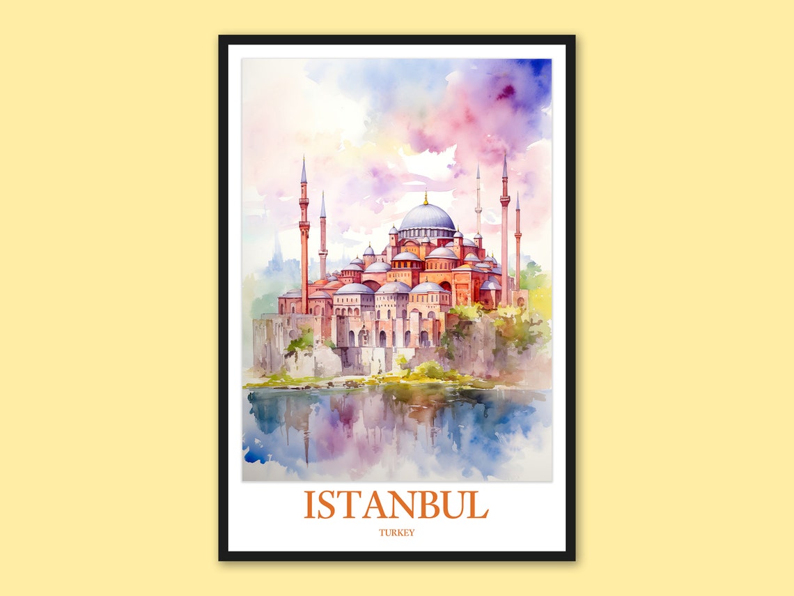 Istanbul Turkey Hagia Sophia Pastel Water Reflection Art Poster
