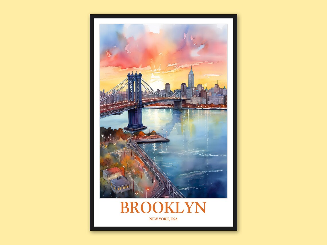 Brooklyn Bridge Travel Poster, New York Art Print