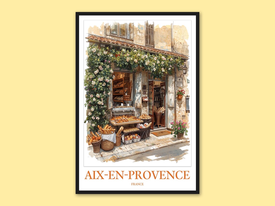Aix-en-Provence France Rose Covered Bakery Watercolor Poster