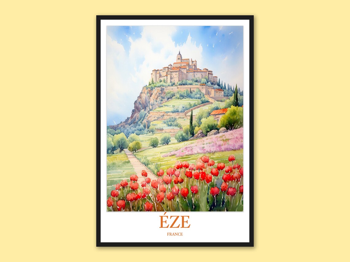 Eze France Hilltop Village Lavender Fields Riviera Travel Poster