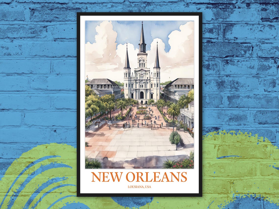 New Orleans St Louis Cathedral Jackson Square Landmark Travel Poster
