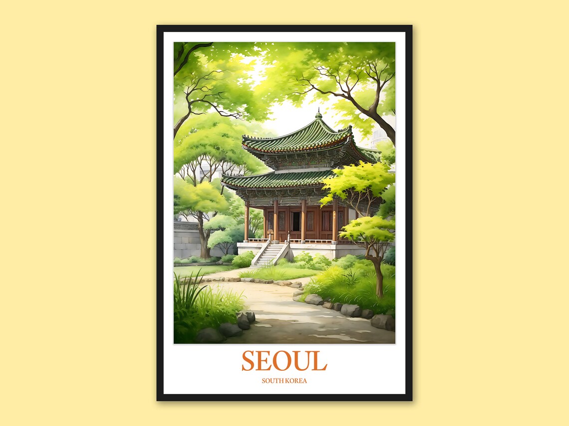 Seoul Changdeokgung Palace Pavilion Garden Watercolor Travel Poster