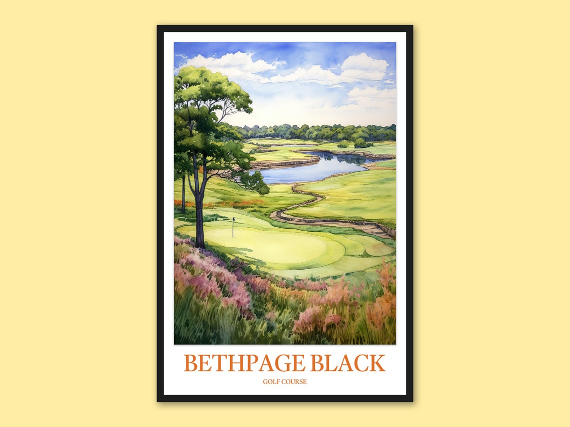 Bethpage Black Golf Course Watercolor Poster Elevated Green and River