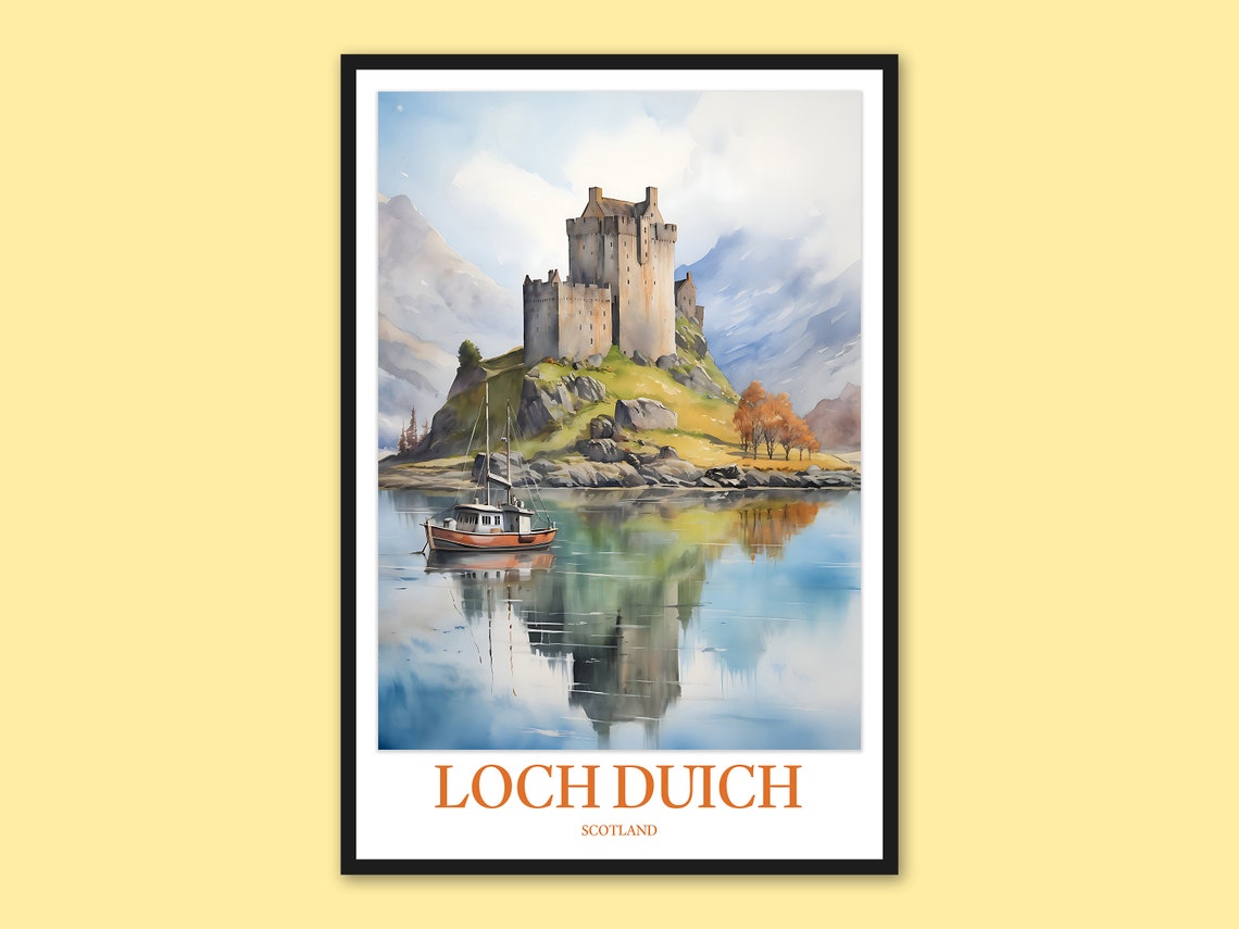 Loch Duich Eilean Donan Castle Sailboat Watercolor Travel Poster