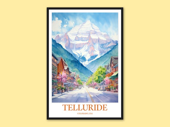Telluride Colorado Main Street Snow Mountain Watercolor Poster