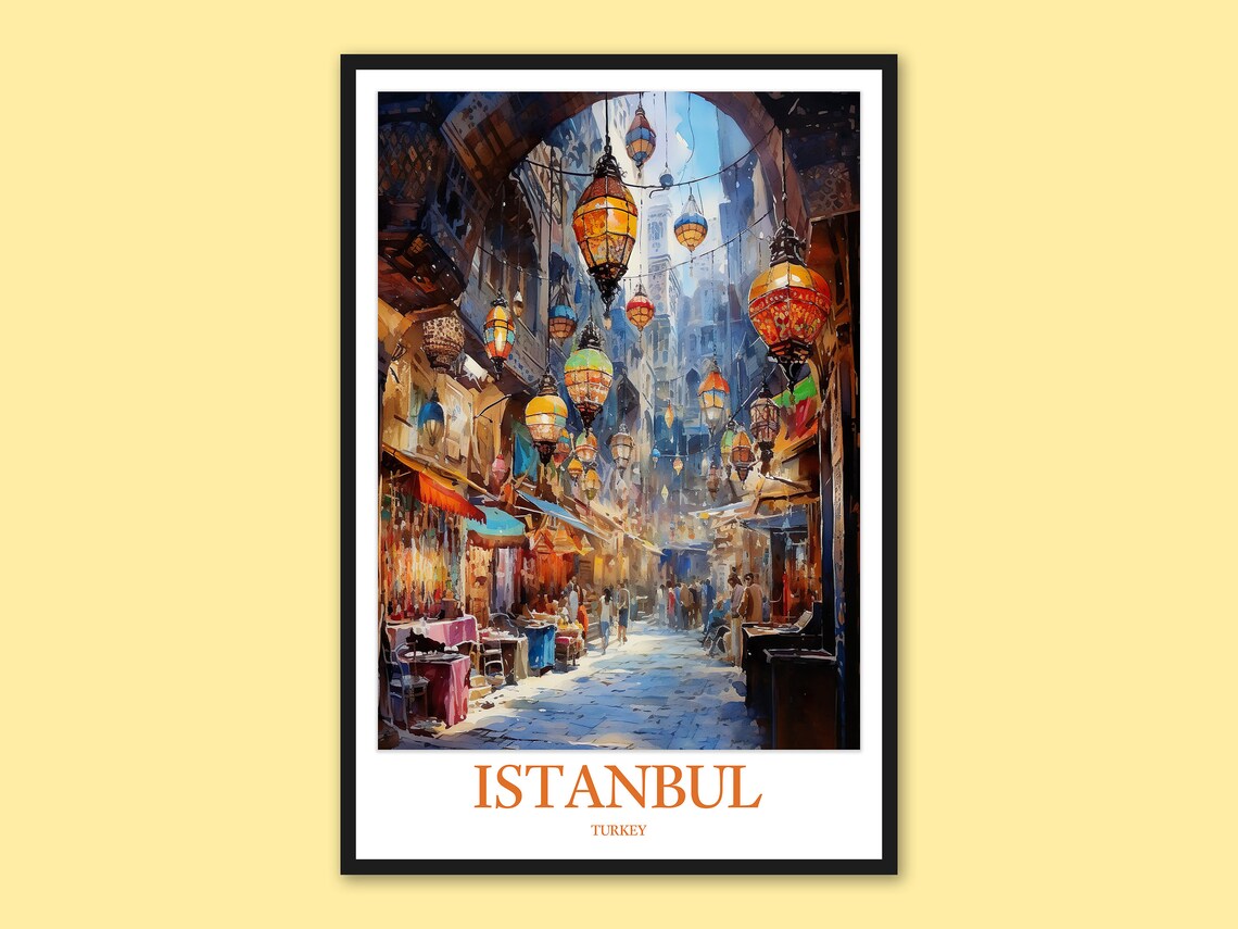 Istanbul Turkey Grand Bazaar Lanterns Watercolor Travel Poster