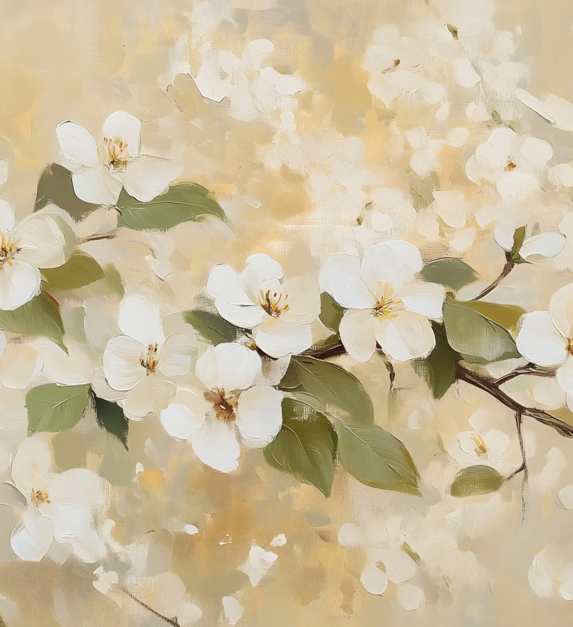 White Spring Blossoms Branch Vintage Neutral Beige Floral Art Poster - Image 6