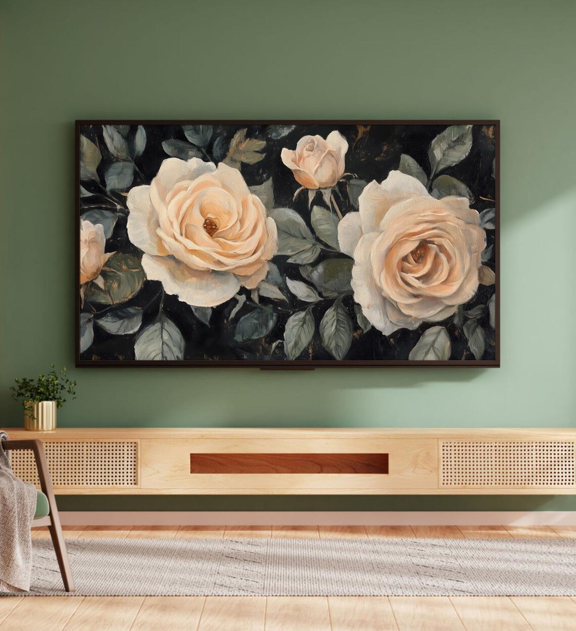 Dark Moody Cream Roses Vintage Floral Oil Painting Romantic Art Poster - Image 5
