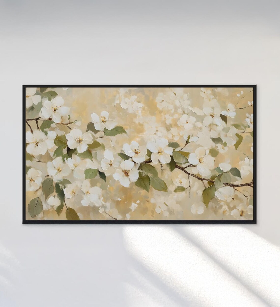 White Spring Blossoms Branch Vintage Neutral Beige Floral Art Poster - Image 3