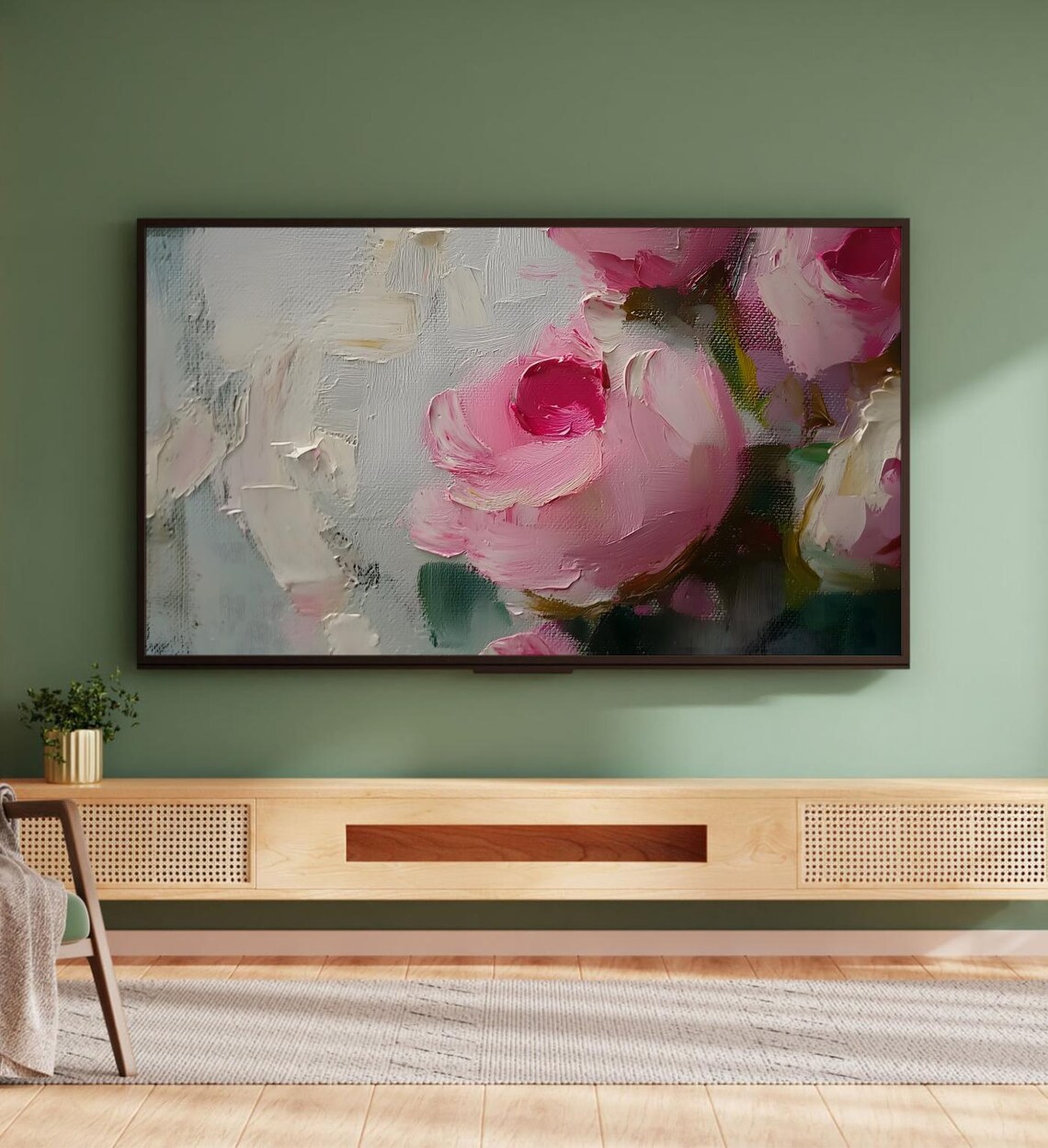 Pink Roses Impasto Oil Painting Blush Floral Spring Wall Art Poster - Image 5