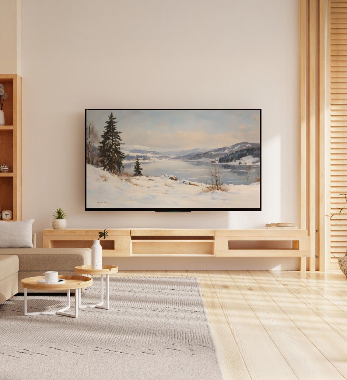 Vintage Winter Lake Snowy Pine Forest Mountains Landscape Art Poster - Image 7