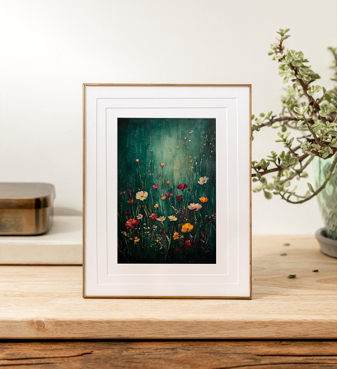 Dark Moody Wildflower Field Vintage Oil Painting Botanical Art Poster - Image 5