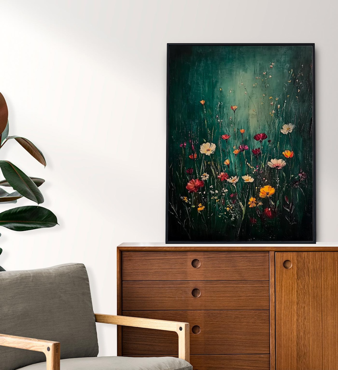 Dark Moody Wildflower Field Vintage Oil Painting Botanical Art Poster - Image 6